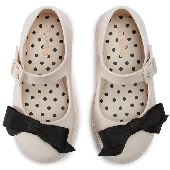NWOB MINI MELISSA MAGGIE BOW BB ME 50837 BLACK/Cream SHOE - Picture 2 of 9